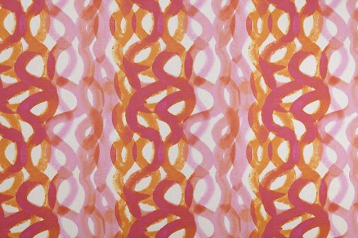 Vibrant fuchsia and orange abstract wallpaper featuring swirling, tangled patterns.