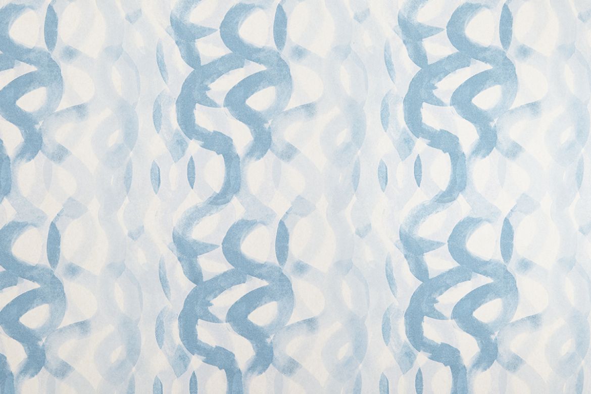 Abstract squiggle wallpaper in soft cobalt and pale blue tones with layered brushstrokes.