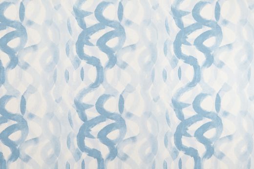 Abstract squiggle wallpaper in soft cobalt and pale blue tones with layered brushstrokes.