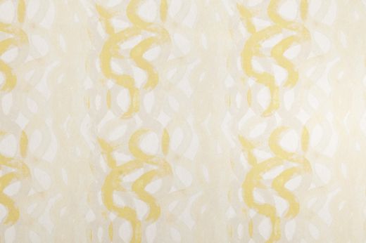 Bright mimosa yellow wallpaper with expressive, gradient squiggle design.