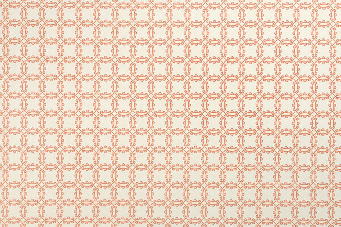 Marima Printed Wallpaper in soft apricot tones, featuring geometric circles and organic motifs for a warm, dynamic aesthetic.