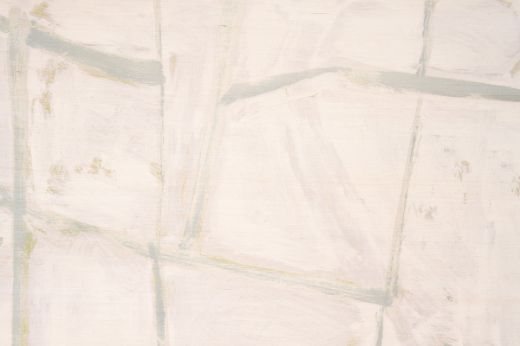 Soft blue brush-stroked squares on natural raffia, with a painterly background featuring neutral and green speckles for a layered, hand-finished appearance.