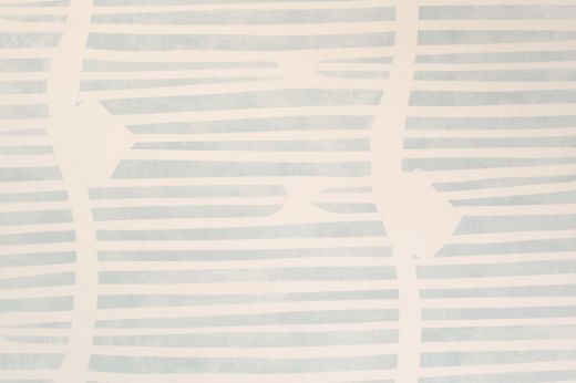 Shore Lines Wallpaper in Sky showcases airy blue and white stripes reminiscent of sea breezes and open horizons, rendered in a textured, hand-painted style.