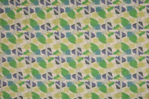 Cactus Flower Performance Printed Fabric in Prato green, featuring a bold, Bauhaus-inspired floral design with blue and green colours by Commune for Christopher Farr Cloth. Durable and vibrant for indoor or outdoor use.