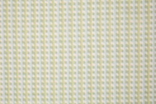 Cremaillère Printed Performance Fabric in Saggio, showcasing a soft geometric pattern in pale blues and greens over white.