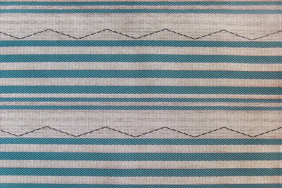 MARE Performance Woven Fabric in Turchese, featuring a bold zigzag stripe in turquoise and neutral tones, ideal for adding vibrancy and texture to interior and exterior high-traffic spaces.