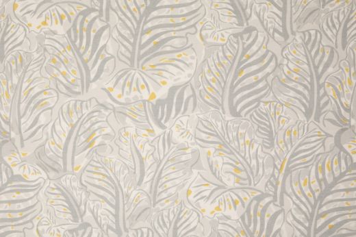 Mille Feuilles performance fabric in Celeste, an airy composition of pale blue and neutral leaf patterns, reinterpreting archive art for contemporary design projects.