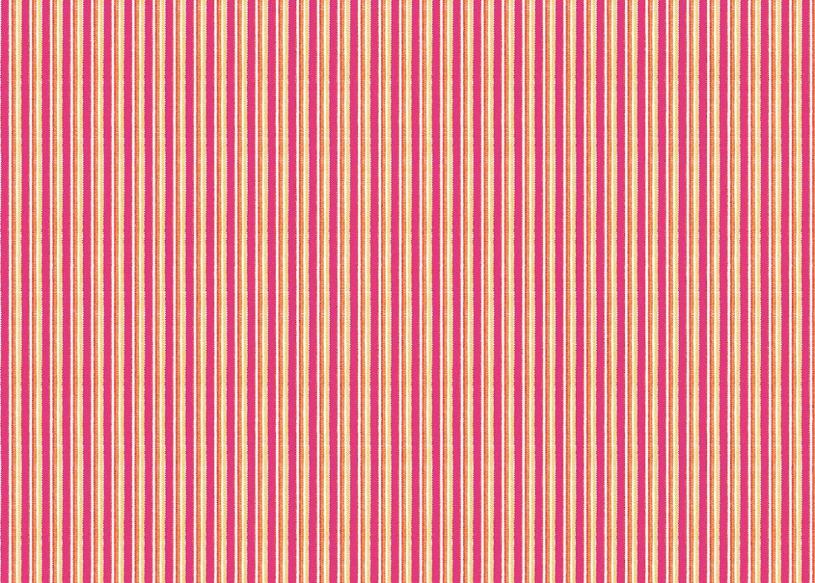 Peace and Love Performance Fabric in rosa with pink and yellow pinstripes printed on durable cloth, ideal for outdoor or high-traffic interiors.