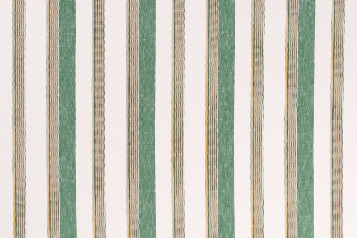 Verano Perennials® Performance Woven fabric in Verde — a cultivated green stripe pattern infused with a fresh, natural rhythm, ideal for refined outdoor upholstery.