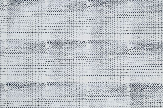 Sashiko PERENNIALS® Performance Weave in Bianco – crisp white embroidery on a pale background, showcasing minimalist geometric design with indoor-outdoor versatility.
