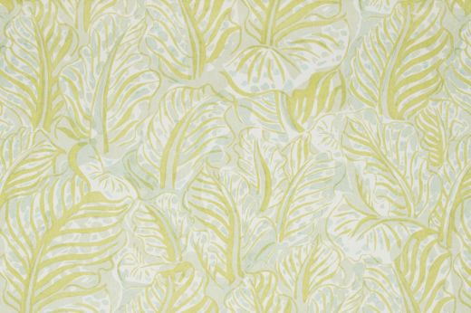 Mille Feuilles wallpaper in Grape, featuring abstract leaf forms in soft grape green tones, inspired by Raoul Dufy’s expressive archive design.
