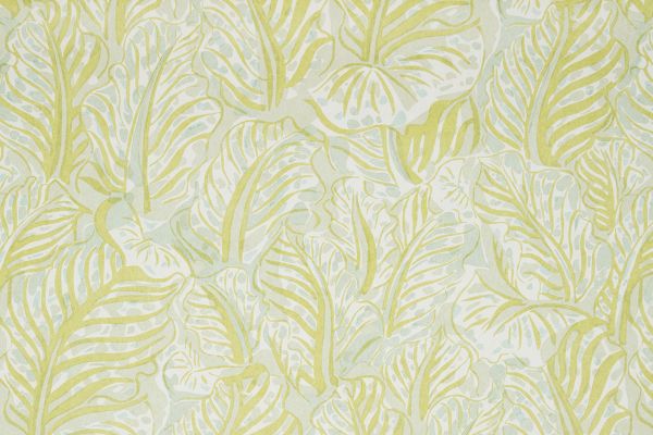 Mille Feuilles wallpaper in Grape, featuring abstract leaf forms in soft grape green tones, inspired by Raoul Dufy’s expressive archive design.