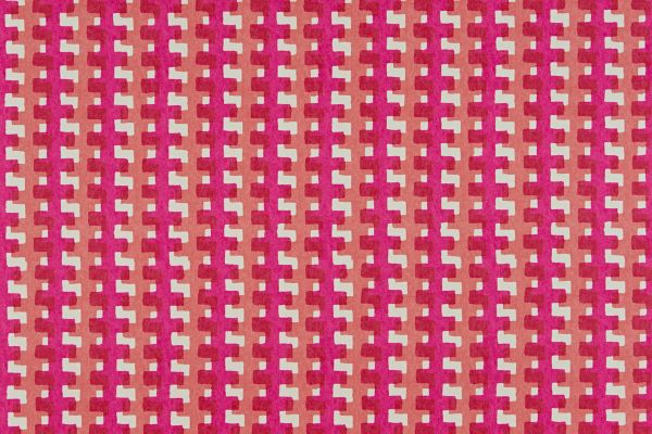 Cremaillère Printed Wallpaper in Hot Pink, featuring a vibrant two-tone geometric pattern in pink hues over a white base, adding bold colour and modern flair to any room.