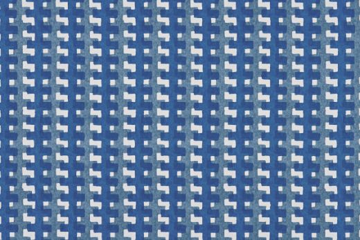 Cremaillère Printed Wallpaper in Cobalt, with a striking two-tone blue geometric design over white, bringing a contemporary and fresh aesthetic to your interiors.