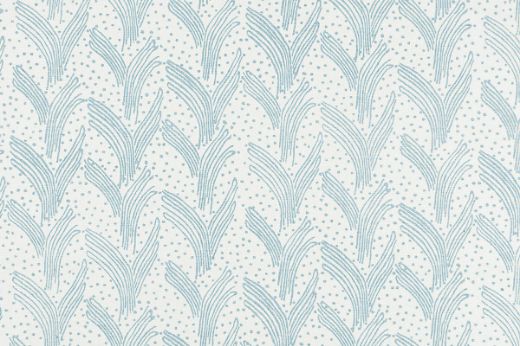 Pale blue colourway of Carnac printed linen fabric on white linen, featuring a contemporary Bauhaus-inspired dotty and line pattern, perfect for upholstery, curtains, and accessories.