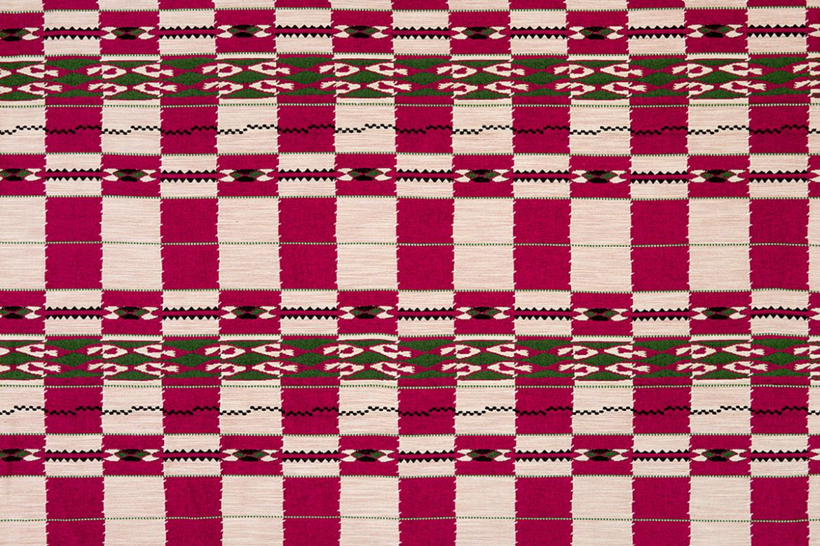 Chubby Check Woven Fabric in Hot Pink, featuring a vibrant pink, green, and natural check pattern, ideal for modern upholstery and interior accents.