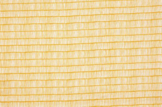 Crochet Printed Linen Fabric in Lemon, featuring a soft yellow and white two-tone design with a Scandi-inspired linear pattern on sustainable linen.