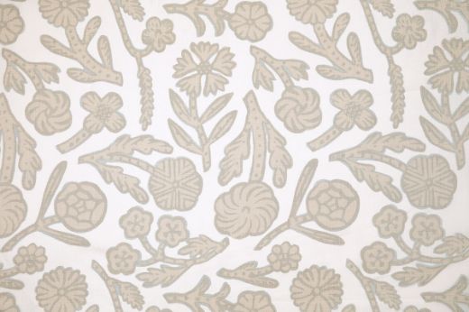 Day Printed Fabric in Natural, with soft-toned abstract florals on a neutral linen base, offering a subtle yet artistic pattern for calm, elegant interiors.