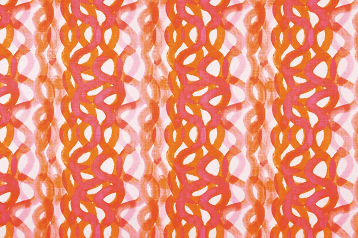 Bold pink abstract squiggle design on natural linen, featuring tonal gradients for depth – luxury fabric for curtains or cushions.