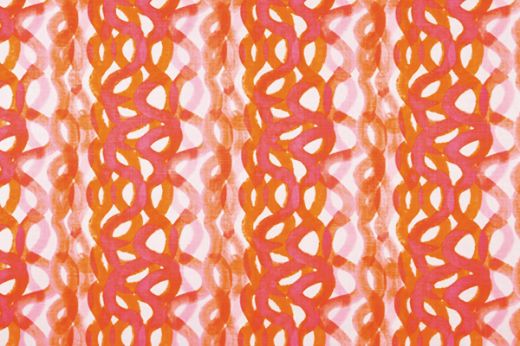 Bold pink abstract squiggle design on natural linen, featuring tonal gradients for depth – luxury fabric for curtains or cushions.