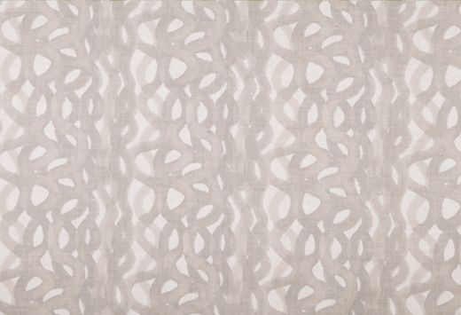 Neutral smoke grey squiggle pattern with soft gradients on 100% linen – elegant abstract print for high-end upholstery.