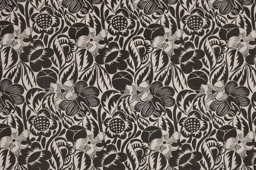 Moody charcoal floral fabric with high-contrast blooms and expressive linework, echoing the graphic sensibility of Raoul Dufy.