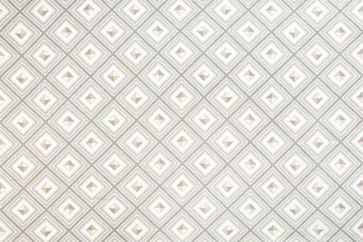 Refined smoke grey geometric linen with painterly diamonds and structured stripes, offering subtle contrast and timeless appeal.