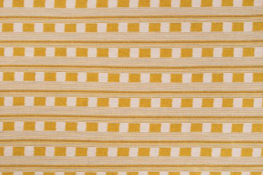 Lost and Found fabric in lemon yellow, a vibrant woven check with contrasting coloured stripes. This bold and playful design offers a striking, contemporary look, perfect for upholstery, bespoke blinds, and luxury interior schemes.
