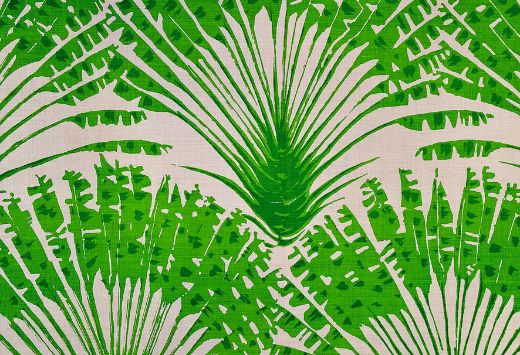 Palma print in earthy tones of green on a natural linen background, evoking nature’s organic beauty with soft, fluid lines.