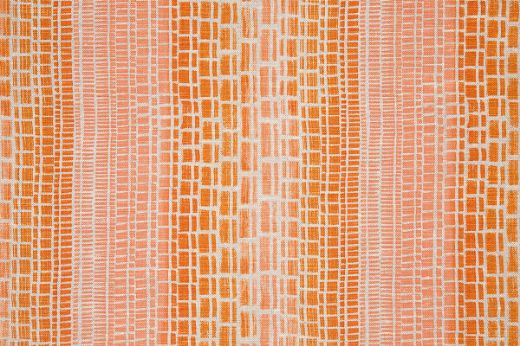 Coral – Faded stripes of tonal coral shades with organic geometric pattern on linen.