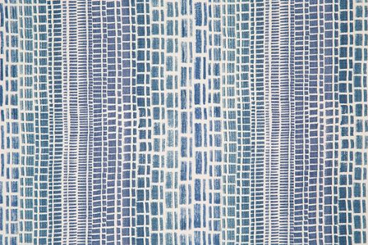 Indigo – Deep indigo and navy tones in faded stripe layout with natural flowing squares.