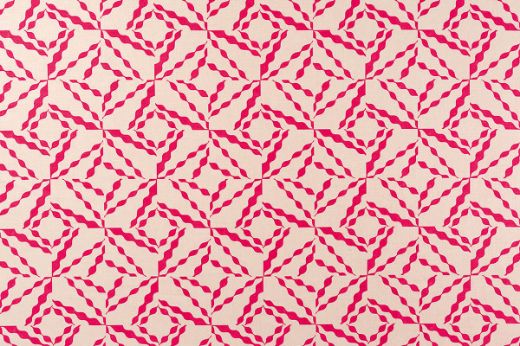 Hot Pink – Vibrant hot pink diamond shapes formed by undulating lines, printed on a warm natural linen background.
