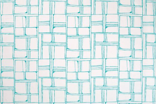 Aquamarine – Organic geometric grid of aquamarine hand-drawn squares and rectangles on natural linen ground, with a cobblestone sketch effect.