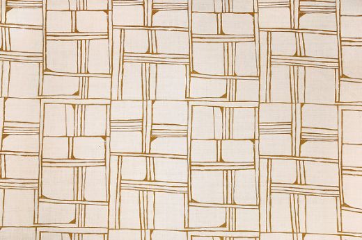 Tobacco – Hand-drawn tobacco-toned geometric pattern forming irregular squares and rectangles on natural linen, with an artisan, grid-like design.
