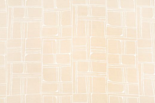 White – White geometric linework of sketchy squares and rectangles printed on natural linen, creating an abstract, organic grid.