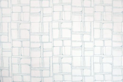 Pale Blue – Soft pale blue cobblestone-style squares and rectangles outlined in a loose hand-drawn grid across natural linen.