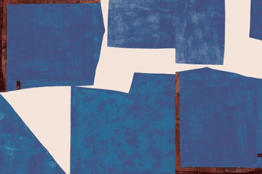 Sea Collage Raffia Wallcovering in Cobalt – deep blue abstract design on a raffia surface, evoking modern art and tactile depth.