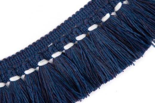 Soft blue Hula Fringe Performance Trim with subtle white accents, offering a serene and calming aesthetic.