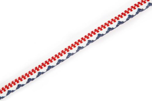 Azzurro: Pyramid Performance Piping in blue and red tones, showcasing bold embroidered geometric pattern.