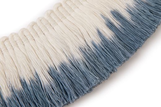 Ombre Fringe Trim in denim blue, gradually blending into natural linen for a relaxed, artisan finish.