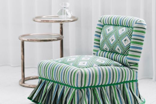 Fresco Olive and Boundary Olive upholstered on a chair Design by And Objects, Photography by Michael Sinclair