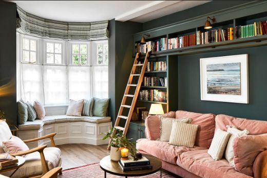 Go With The Flow Indigo in roman blinds in a living room