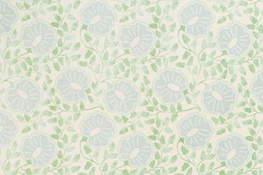 A fresh palette of bright green and soft blue floral paisleys, creating an uplifting and organic design on a neutral base.
