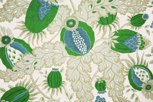 Carnival Performance Fabric in Prato – bold Pomegranate floral print in green tones on durable, fade-resistant fabric for upholstery and outdoor use