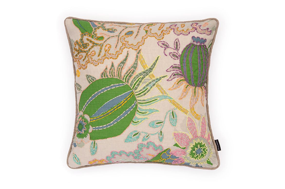 Picture of CARNIVAL EMBROIDERED CUSHION GREEN TWENTY