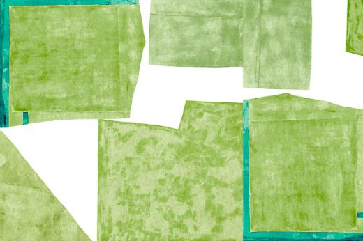 Sea Collage Raffia Wallcovering in Fennel – earthy green tones and layered abstract forms bring organic movement to this raffia wallcovering.