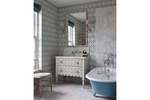 Christopher Farr Cloth Cobalt Blue Ravenna Wallpaper bathroom design