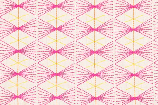 mikado geometric embroidered hot pink and yellow fabric