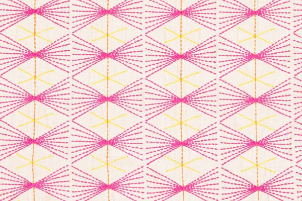 mikado geometric embroidered hot pink and yellow fabric