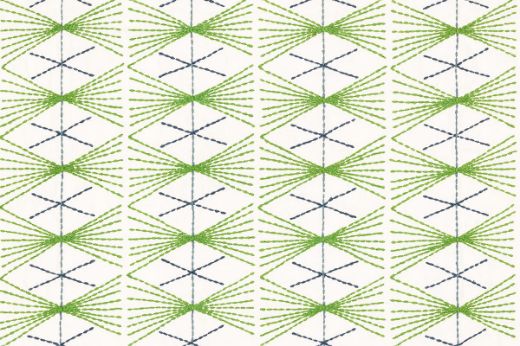 mikado geometric embroidered green fabric